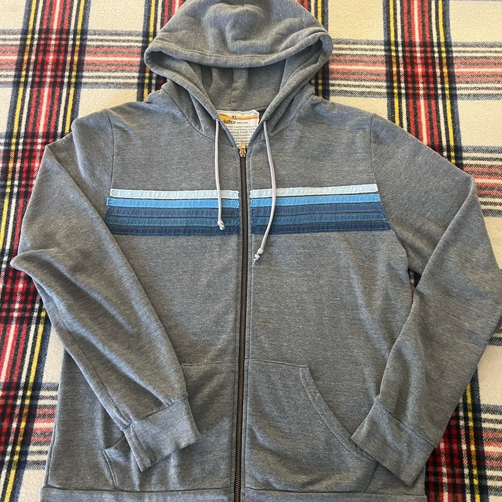 Aviator Nation Gray and Blue Zip-Up Sweater